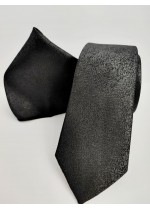 Класически мъжки комплект вратовръзка и кърпичка за джоб в черно от копринен жакард