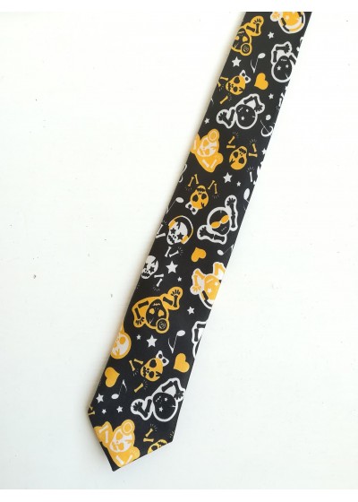 Забавна вратовръзка за Хелоуин с черепи в черно жълто и бяло