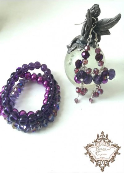 Дизайнерски гривни и обици с лилави кристали Purple Dreams by Rosie