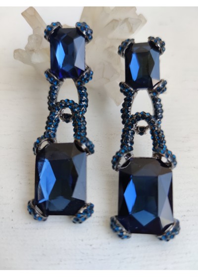 Абитуриентски обици с кристали в тъмно синьо - Blue Luxury