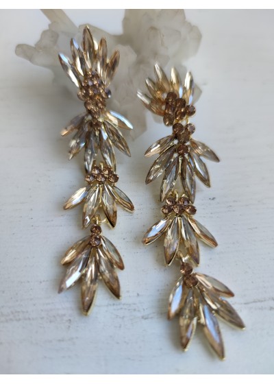 Дамски висящи обици за бал с кристали в златно- Golden Style