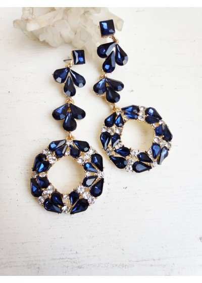 Висящи обици за сватба в бяло и тъмно синьо- Dark Blue Beauty