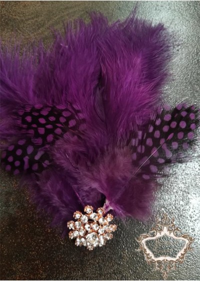 Украса за коса - брошка с пера и кристали Purple Bird Lux