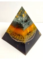 Оргонит енергийна пирамида за защита и късмет в дома с оникс и цитрин Aztec Gold размер XL
