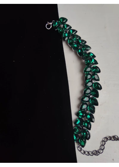 Гривна с белгийски кристали цвят тъмно зелено - Sapphire Green