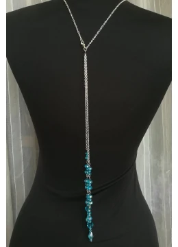 Официално колие за гръб с тюркоазени кристали Сваровски Turquoise Rose by Rosie