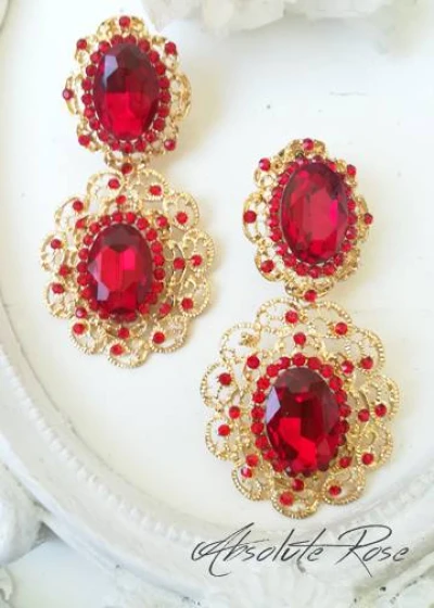 Луксозни обици в червено със златист обков- Hermitage Red
