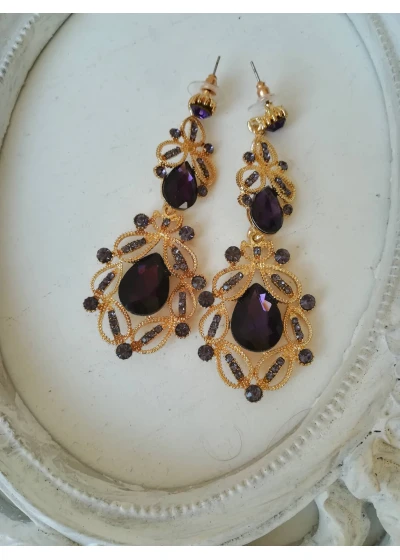 Официални обици в лилаво със златист обков- Purple Gold