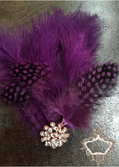 Украса за коса - брошка с пера и кристали Purple Bird Lux